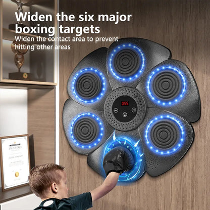 Black smart music boxing machine wall target with Bluetooth and light feedback, includes half-finger gloves