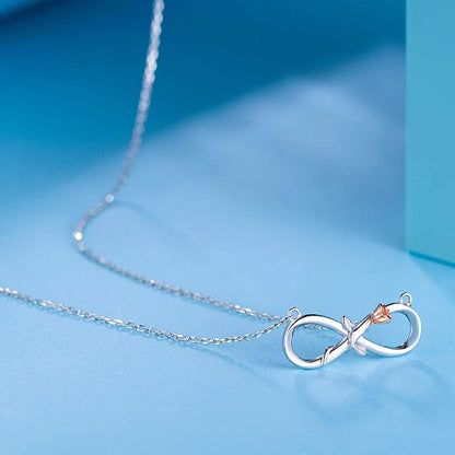 Double Fair Infinity Symbol Rose Necklace in S925 Silver with adjustable length
