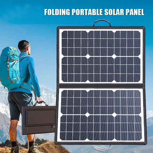 Black 40W single crystal solar folding bag folded to 425x285x8mm for portable outdoor charging
