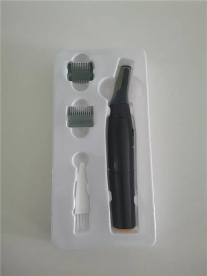 Gray electric hair catcher for men's eyebrow trimming with floating cutter head and ABS body, supplied in a colour box.