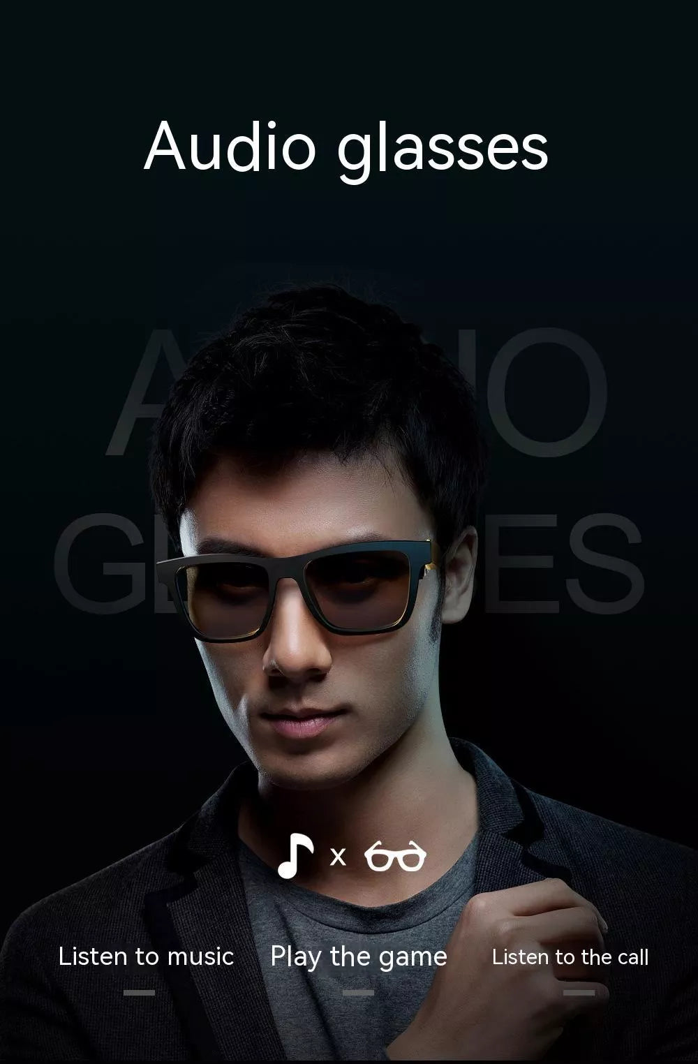 Black and Transparent Bluetooth Smart Glasses with TR90 Frame