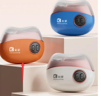 Electric nail clippers with polishing function in blue, orange, or white colour with Type-C charging cable