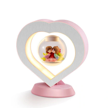 Magnetic Levitation LED Night Light with floating eternal flower in pink rose color