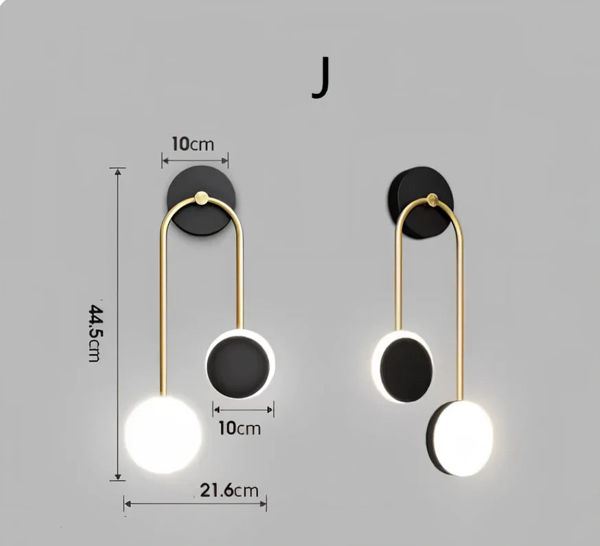 Nordic wall lamp with black gold finish and LED lighting, mounted beside bed with dimming controls