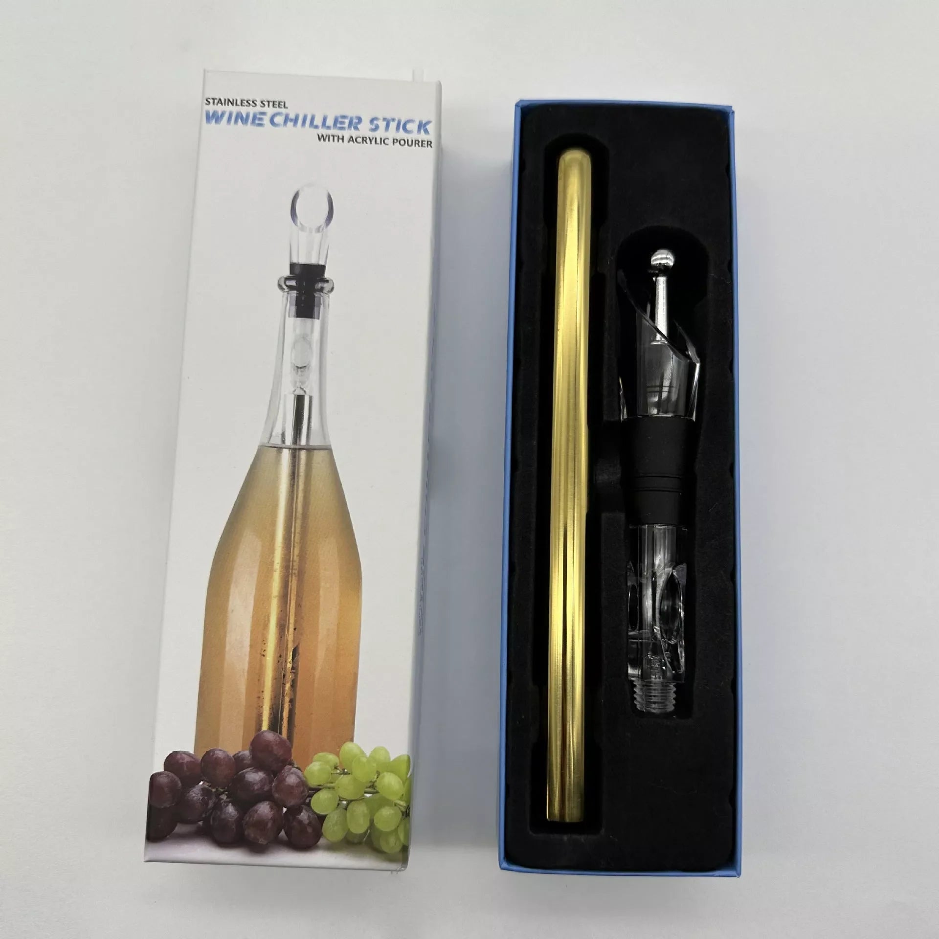 Stainless steel wine chilling rod with leakproof pourer, perfect for quick cooling and enhanced flavor