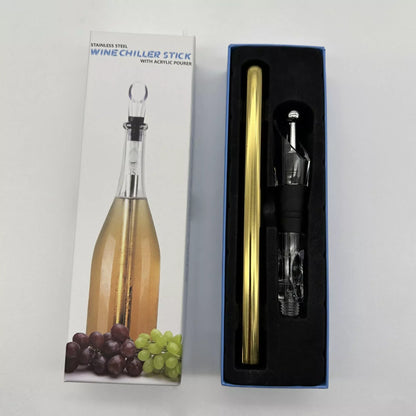 Stainless steel wine chilling rod with leakproof pourer, perfect for quick cooling and enhanced flavor