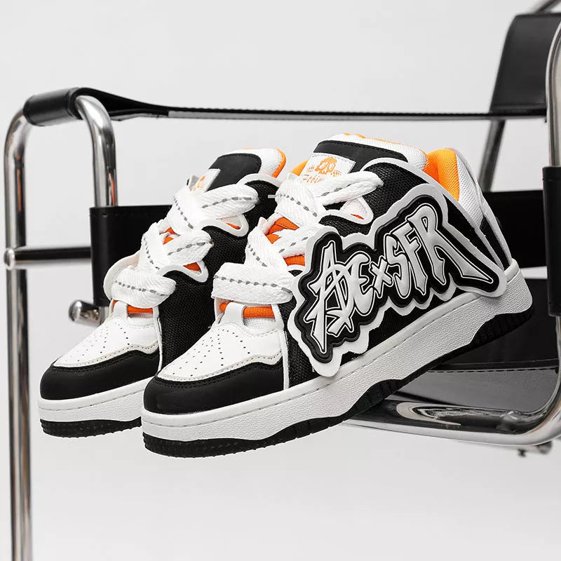 Minimalist skate shoes in white and black, black and red, and sky colors with breathable mesh lining