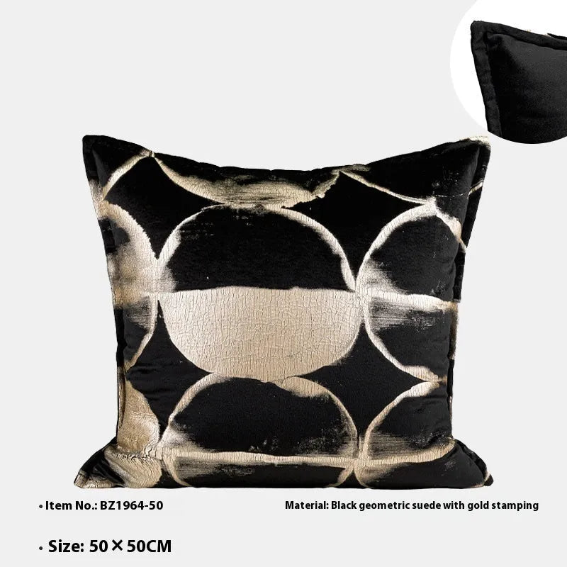 Black gold abstract pattern flannel bronzing pillowcase in 30x50cm, 45x45cm, and 50x50cm sizes with removable design