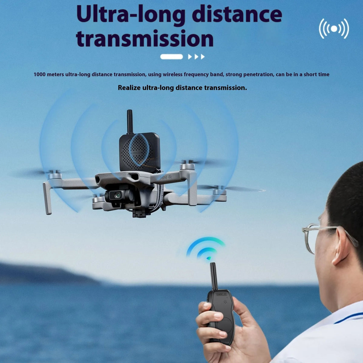 Black universal UAV high-altitude megaphone speaker with walkie-talkie and charging cable, boxed set