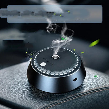 Black USB rechargeable car aroma diffuser with compact 9x4.5cm metal housing