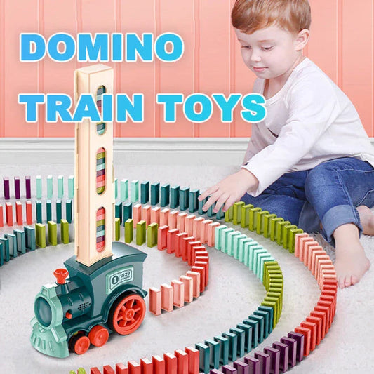 Automatic Domino-Building Train Toy with Mesmerizing Domino Display and Steering Mechanism
