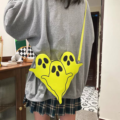 Halloween 3D ghost design PU crossbody bag for women in white, black, and green