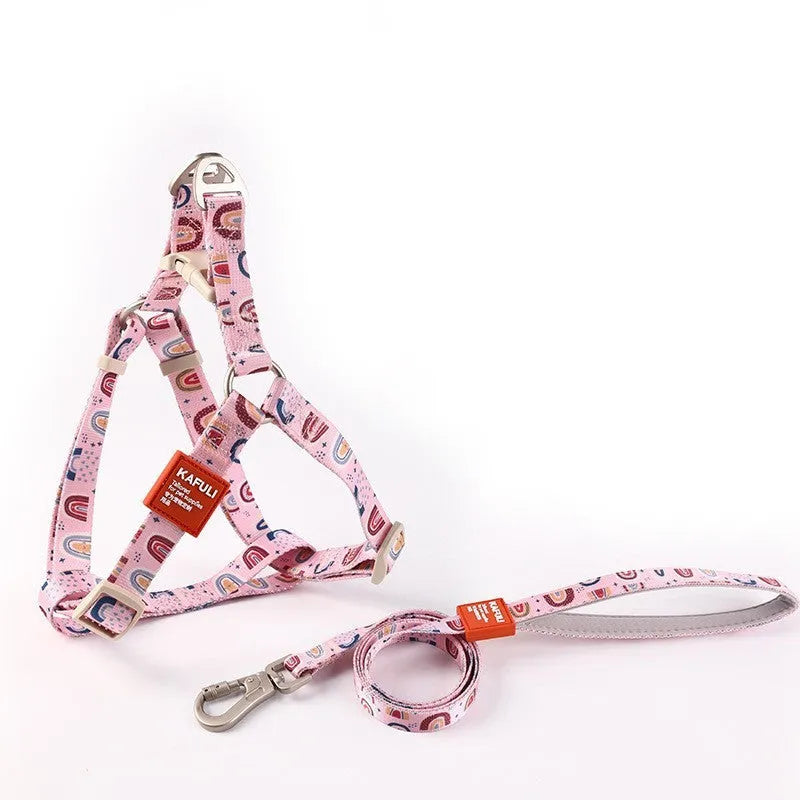Polyester dog haulage vest with matching lead rope in blue, pink or green
