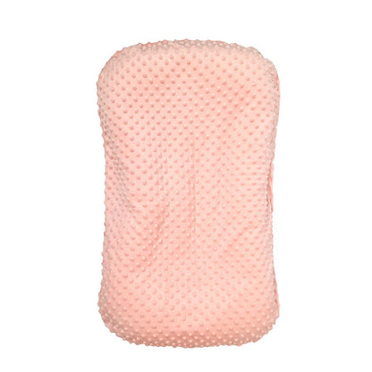 Portable crib with interchangeable fabric cover showing 75x45cm dimensions and multiple colour options