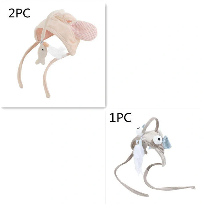 Adjustable head-wearing feather cat toy stick in various colors for indoor play