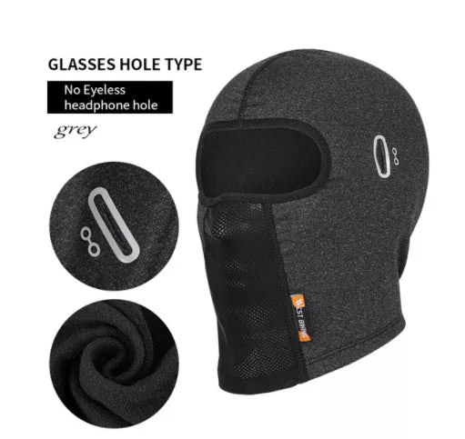 Ski fleece headgear with glasses hole for motorcycle and bicycle riders
