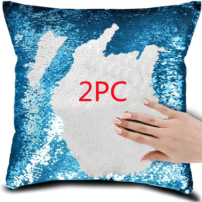 40x40cm square pillow cover showing colour-changing portrait pattern on knitted polyester fabric