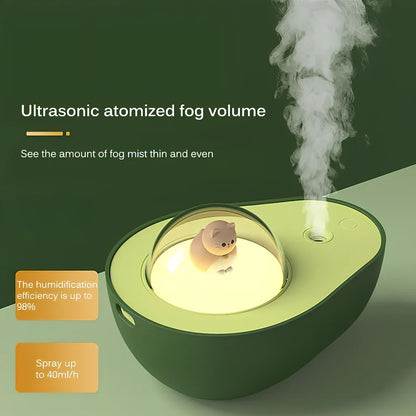 Green avocado-shaped USB humidifier with 1-litre water tank and compact design