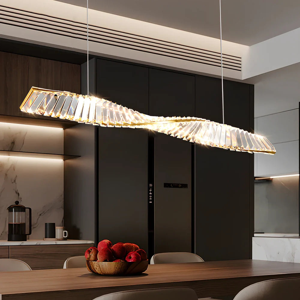 Italian crystal chandelier with LED lighting in three diameter sizes and adjustable height for dining tables