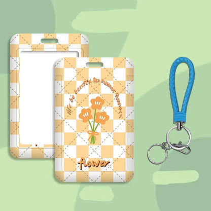 Student ID card set with plastic sleeve and neck strap in cartoon designs