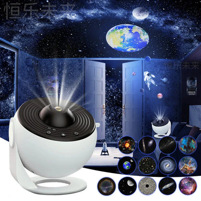 Starry sky projection from a compact, adjustable galaxy projector lamp for creating a soothing, ambient lighting experience in any room.