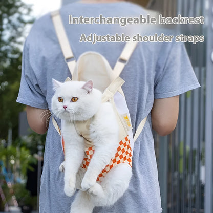 Soft grey pet backpack for cats or small dogs with mesh panel, shown in a size L.