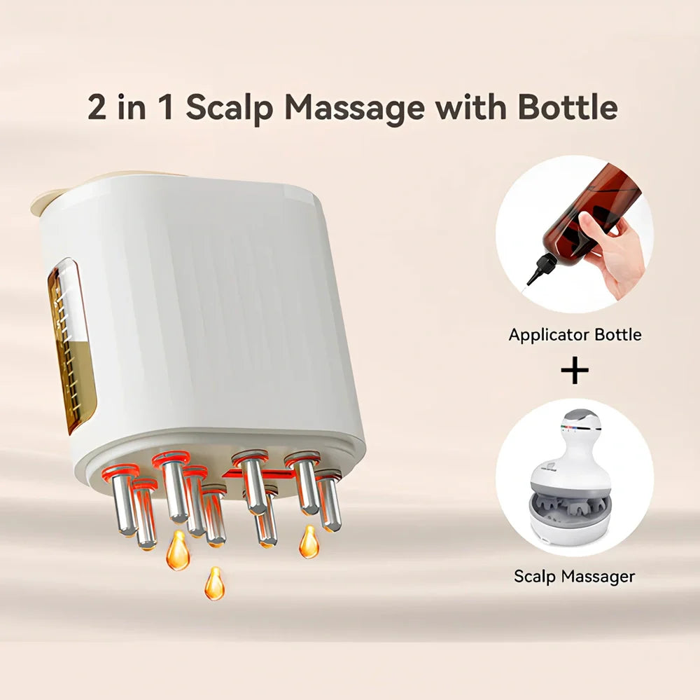White 2-in-1 electric scalp massager and hair oil applicator brush, 70x55x30mm size with silicone bristles and USB charging