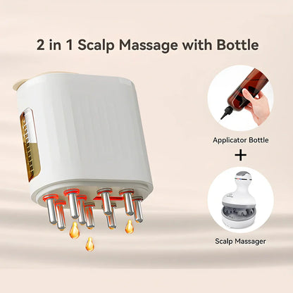 White 2-in-1 electric scalp massager and hair oil applicator brush, 70x55x30mm size with silicone bristles and USB charging