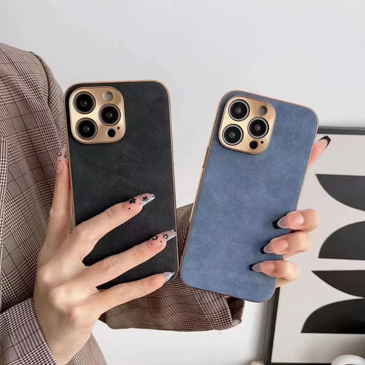 Leather texture phone case in solid colour options for iPhone models with TPU interior