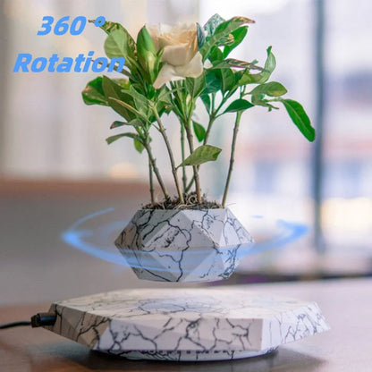 Levitating Plant Pot with marble design floating in air