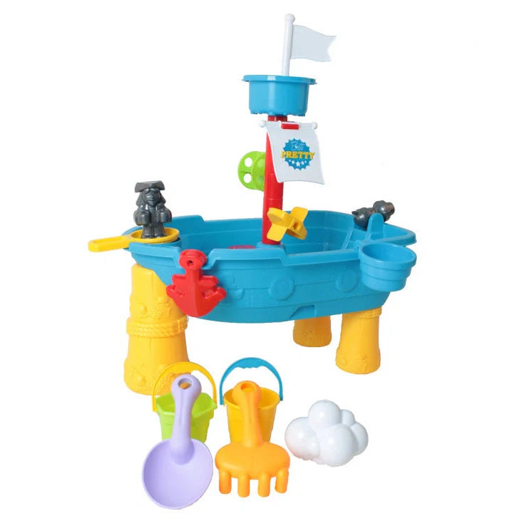 Children's 18-piece beach boat set with four-layer pool table for sand and water dredging play