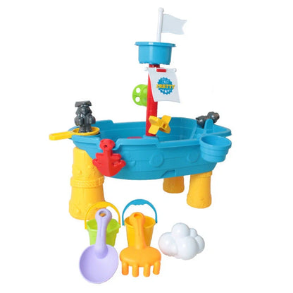Children's 18-piece beach boat set with four-layer pool table for sand and water dredging play