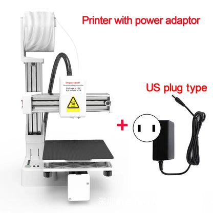 White EasyThreed K10 3D printer on a desktop with power cord and instruction manual