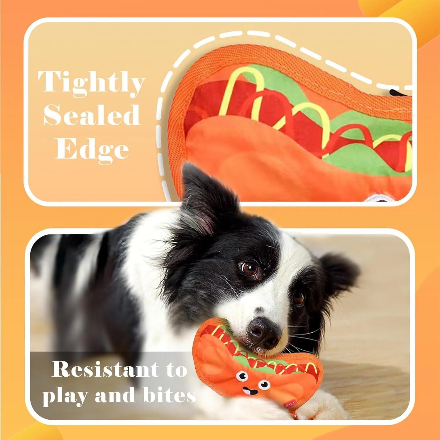 Food-themed crinkle and squeak dog toy in hamburger design for interactive play