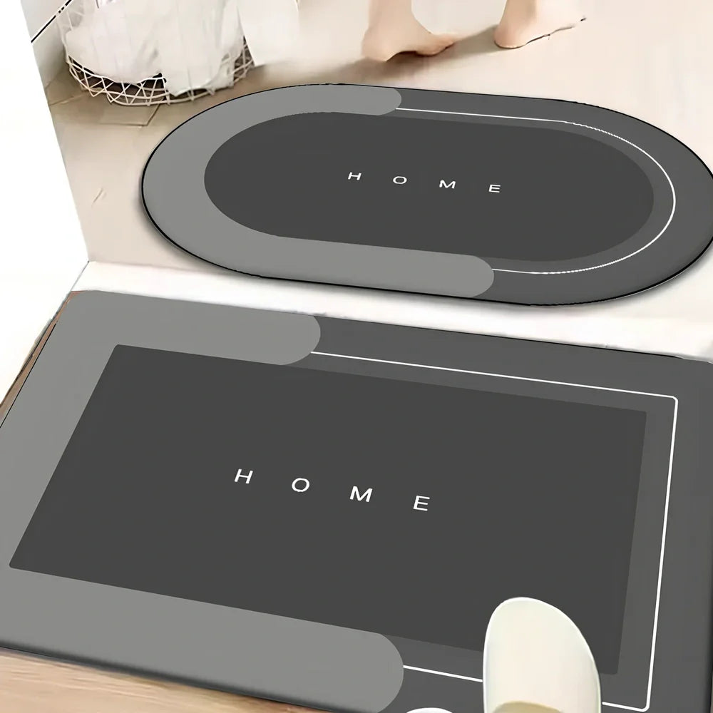 Two-piece Natsume anti-slip bathroom mats 45x70cm in dark grey, machine-woven blended fibres for wet floor grip