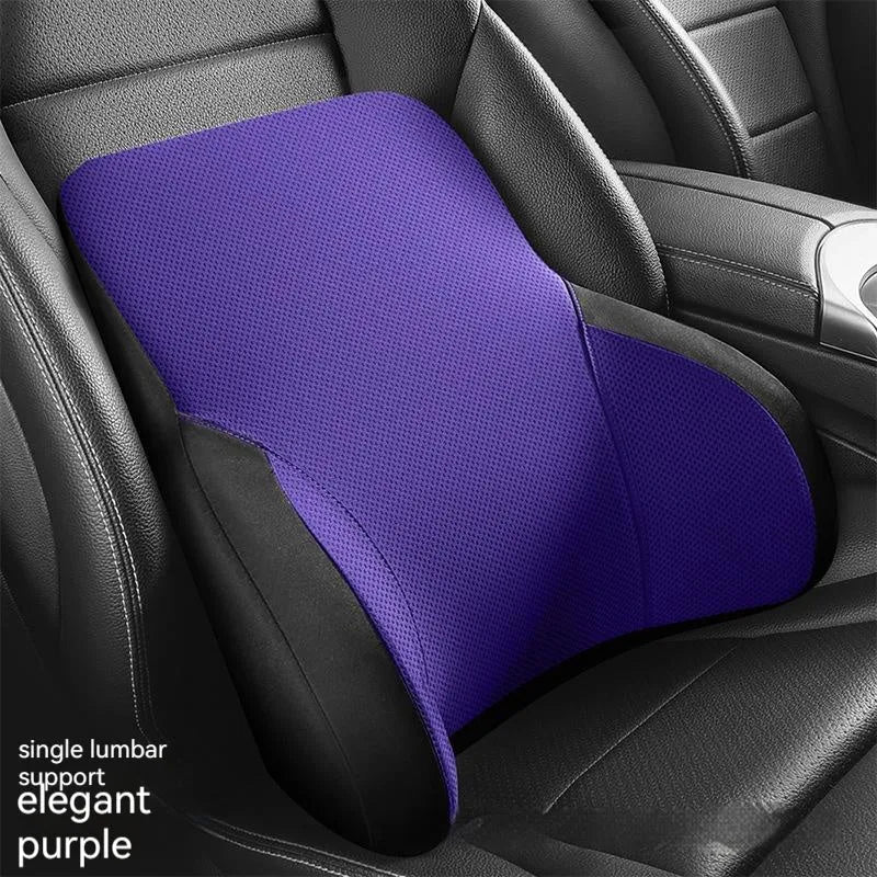 Memory foam car lumbar support pillow and headrest set in knitted fabric with hydrophobic latex filler