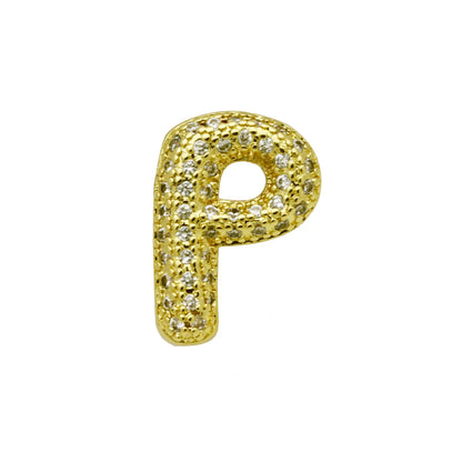 Retro style copper bracelet with English letter charm featuring micro inlaid zirconium stones in gold plating