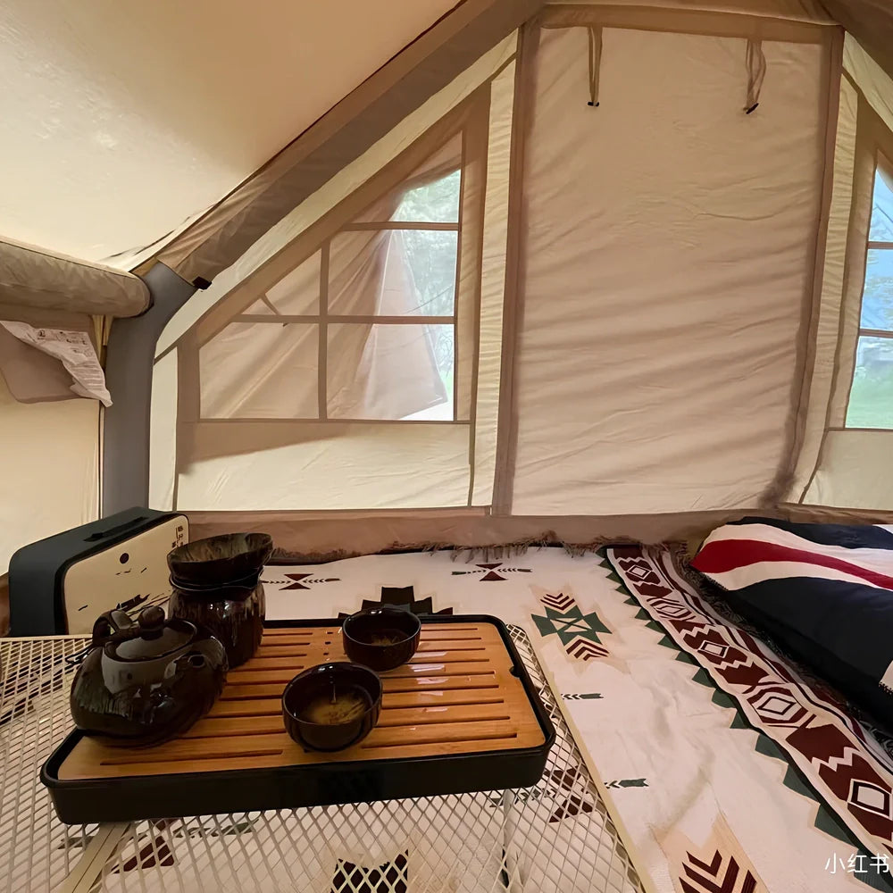 Quicksand gold inflatable camping tent with aluminium supports and waterproof floor