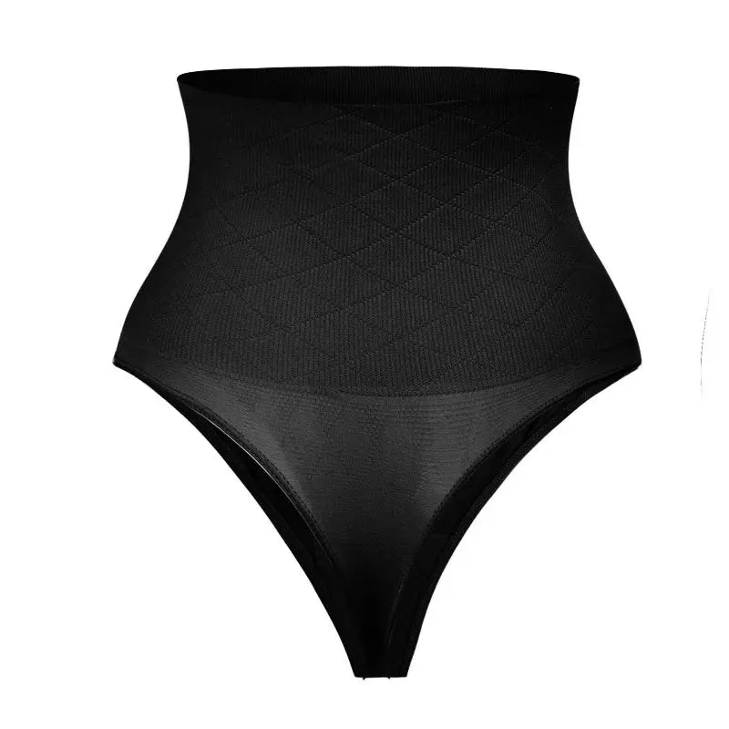 Mid Waist Seamless T-back Belly Striped Briefs for Women in black and skin color