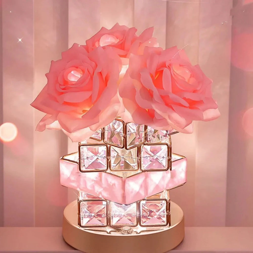 Rubik's Cube crystal lamp showing 8cm cube design with colour changing LED illumination