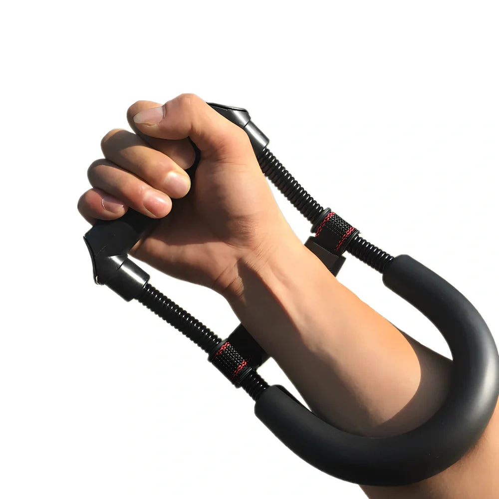 Wrist strength device with 45LB spring steel resistance and black finish for grip training