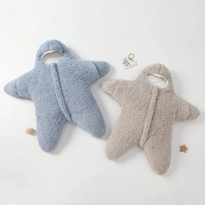 Baby winter sleeping bag with starfish print in lambswool velvet and cotton for newborns 0-6 months