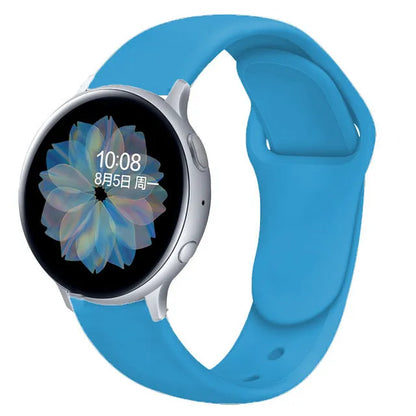 Samsung Galaxy Active 2 reverse buckle silicone strap showing 20mm and 22mm width options