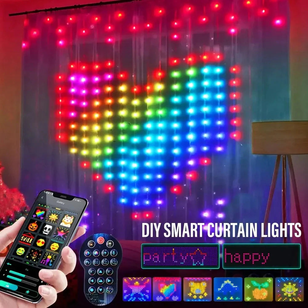 Smart LED RGB Curtain String Lights with Bluetooth control for vibrant home and party decor