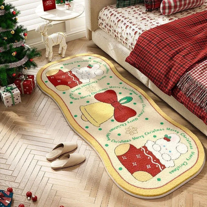 Christmas cashmere carpet with plant patterns in festive colours, alien shape, available in multiple sizes for holiday decor