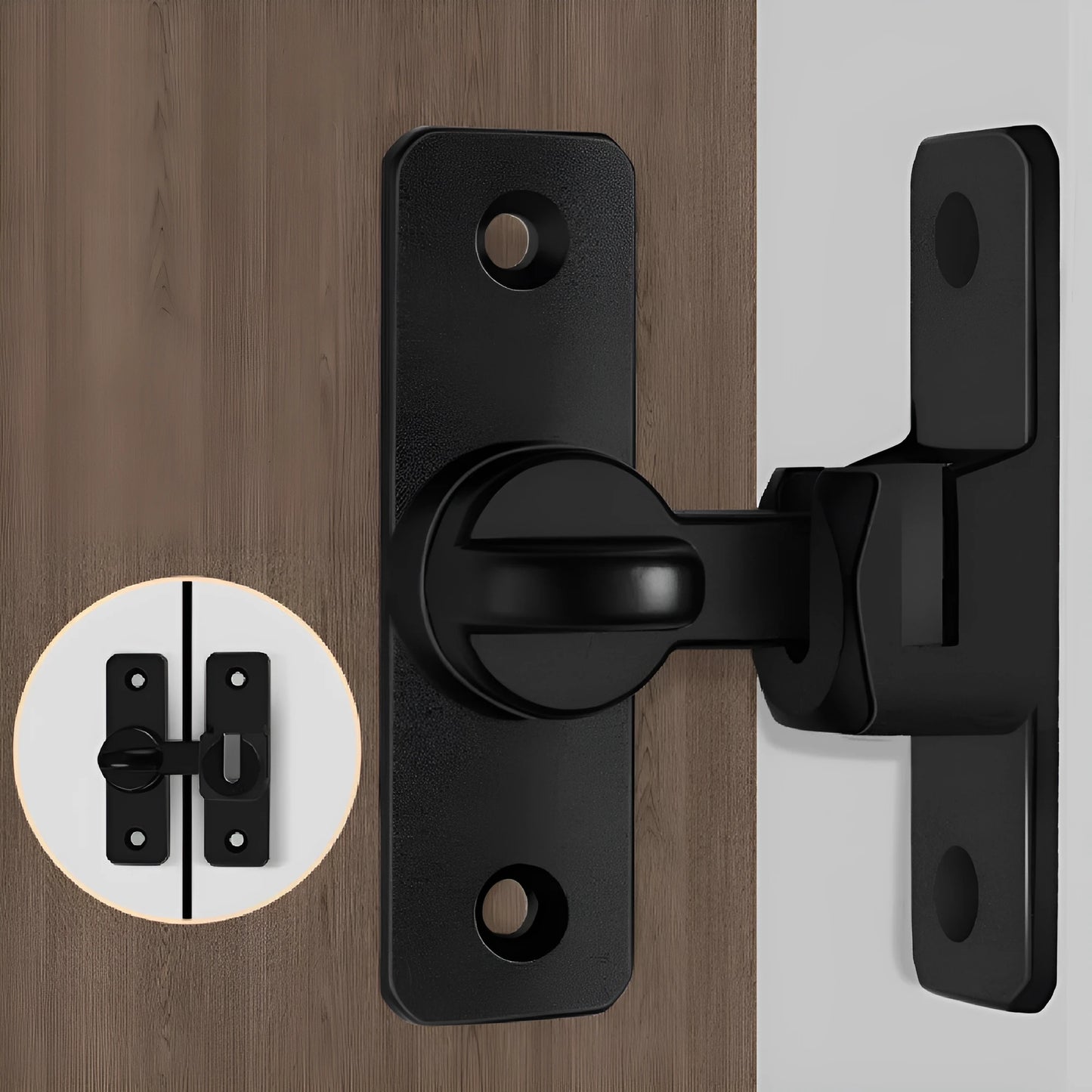 Aluminium alloy punch-free door latch with screws in silver finish showing universal angle adjustment mechanism