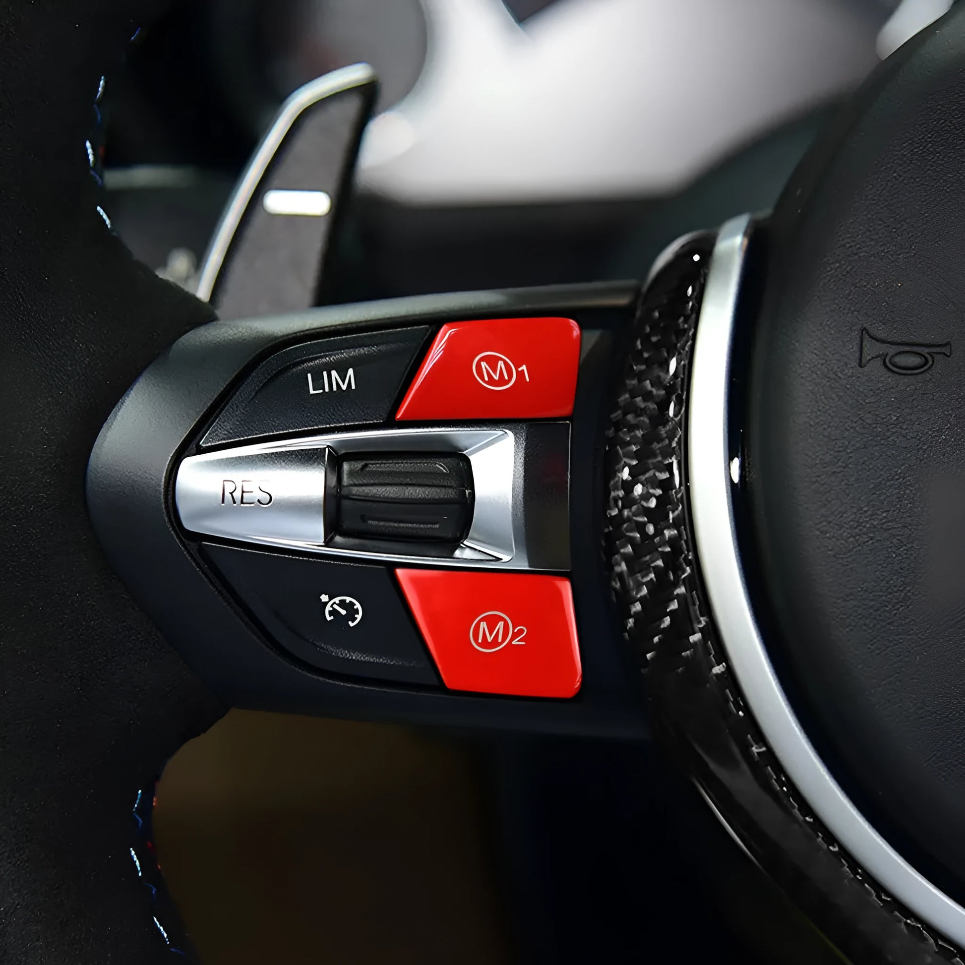 BMW steering wheel M1 M2 mode button upgrade kit with red and blue accent options