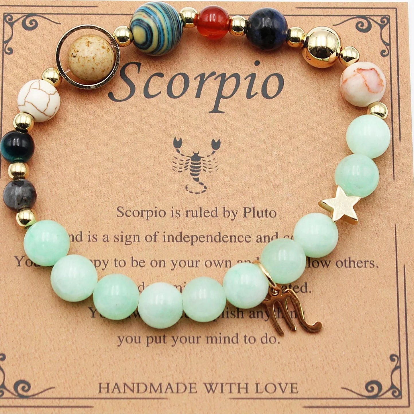 12 Constellation Morgan Stone Beaded Bracelet featuring detailed zodiac signs on 19mm beads