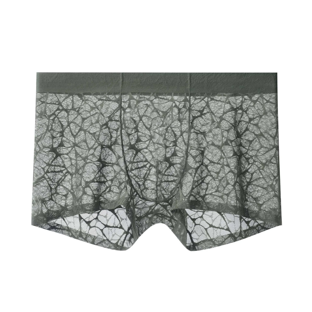 Men's leopard print jacquard underwear in middle waist style, shown in multiple colour options.