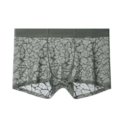 Men's leopard print jacquard underwear in middle waist style, shown in multiple colour options.